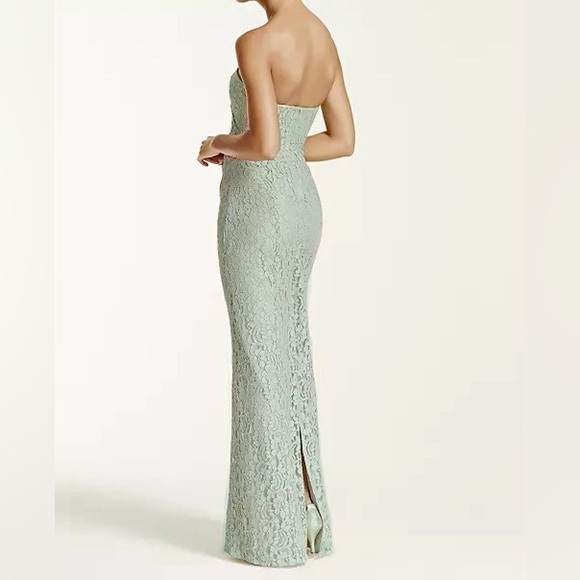 David’s Bridal Long Strapless Lace Dress with Sweetheart Neckline in Mint - Picture 3 of 8